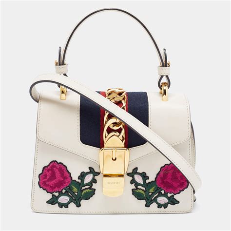 gucci sylvie white mini|gucci mini sylvie top handle.